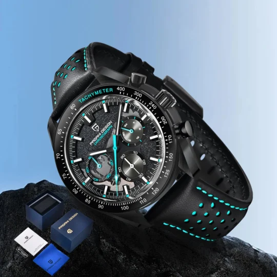 Retro Luxury Men’s Quartz Watch from PAGANI DESIGN – VK63 Movement, Leather Band, Sapphire Glass, 100m Water-Proofed, Gift Box Version